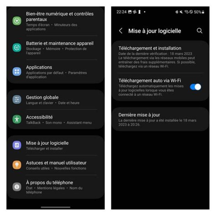 Vérifier la mise à jour du système et les paramètres mobiles avant l’installation