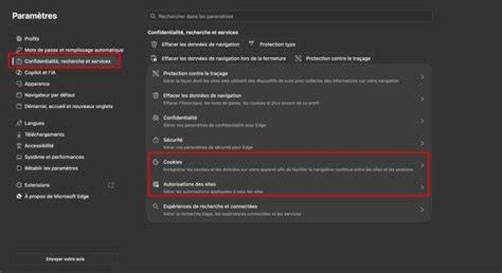 R&eacute;glages du navigateur : cookies et autorisations